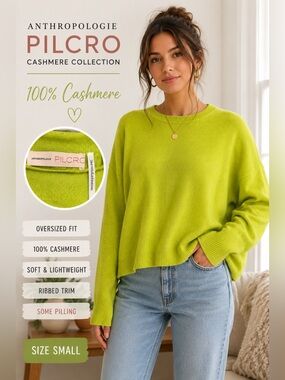 Anthropologie Pilcro Cashmere Collection Lime Green Oversized Sweater Size S